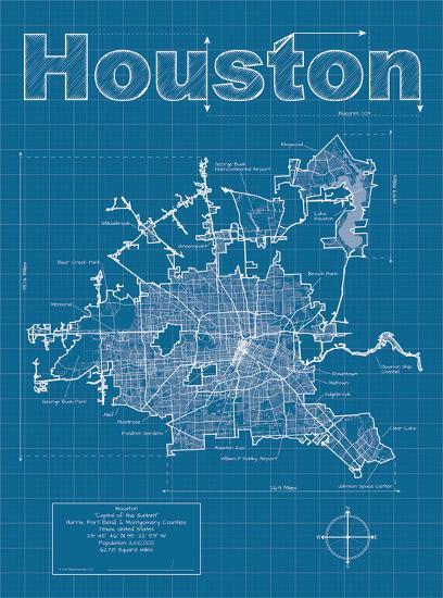 houston artistic blueprint map art print by christopher estes at art