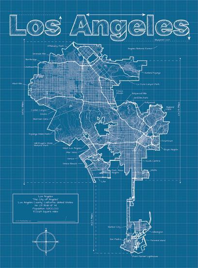 los angeles artistic blueprint map art print by christopher estes at