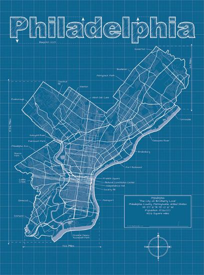 philadelphia artistic blueprint map art print by christopher estes