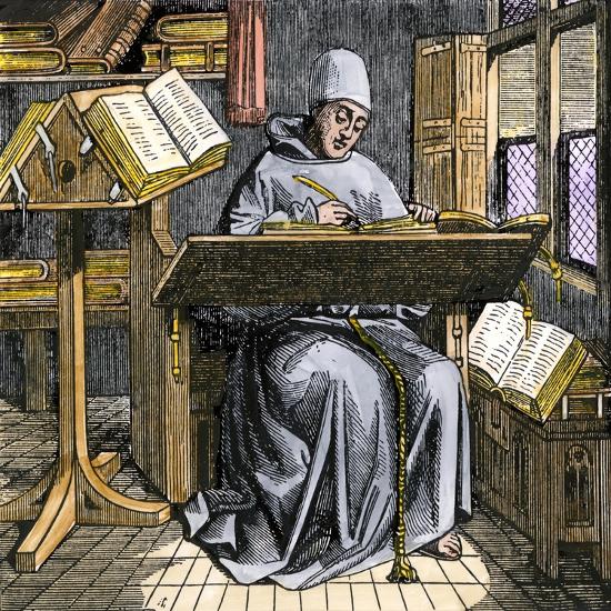 medieval-scribe-writing-at-a-desk-surrou
