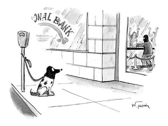 dog in mask waits while thief in mask robs bank new yorker