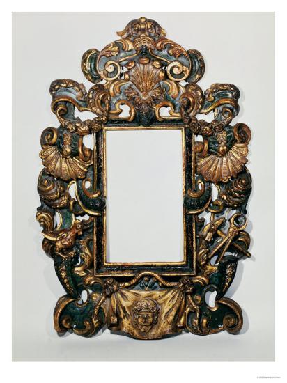 Roman 17th C Carved Black And Gilt Baroque Frame With Pierced Band Roman 17th C Carved Black And Gilt Baroque Frame With Pierced Band Of Profuse Scrolling Strapwork