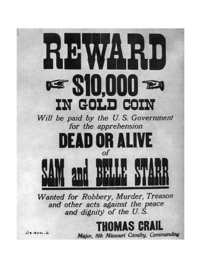 wanted poster for the outlaws sam and belle starr c1880 1886 giclee